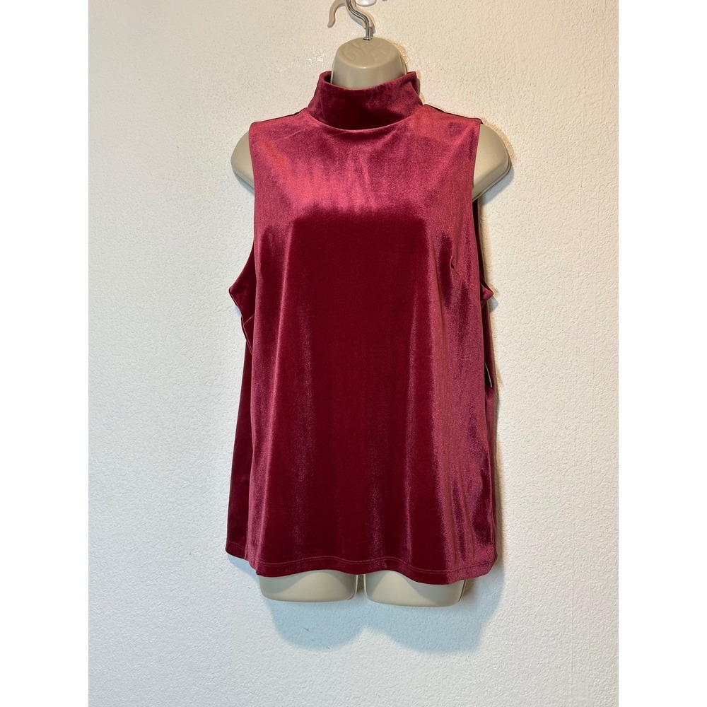 INC International Concepts Women Crimson Autumn Velvet Mock Neck Top L NEW